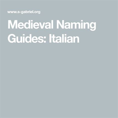 Medieval Naming Guides: Italian.